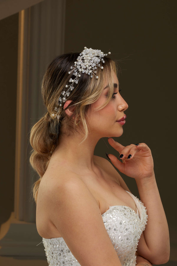 Kristal ve Boncuk Detaylı Gelin Saç Aksesuarı