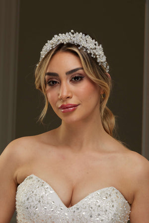 Kristal ve Boncuk Detaylı Gelin Saç Aksesuarı