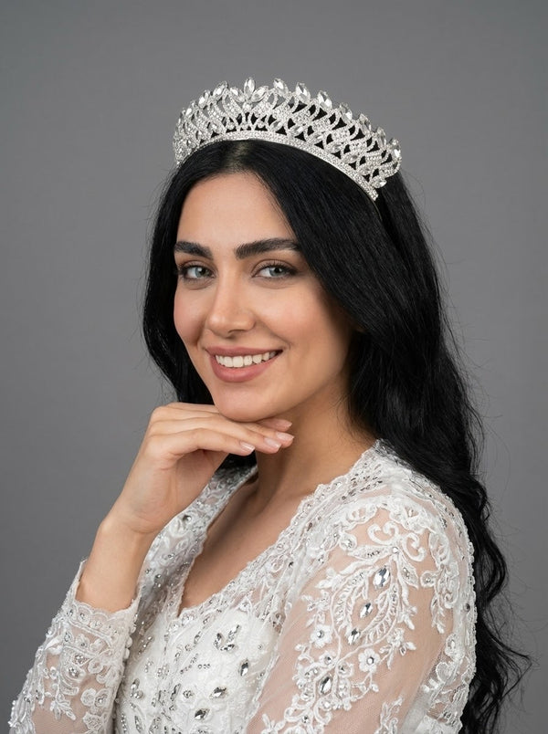 Kristal Taşlı Işıltılı Kraliçe Model Gelin Tacı Zarif Düğün Saç Aksesuarı