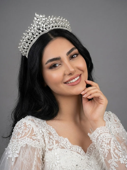 Kristal Taşlı Işıltılı Kraliçe Model Gelin Tacı Zarif Düğün Saç Aksesuarı