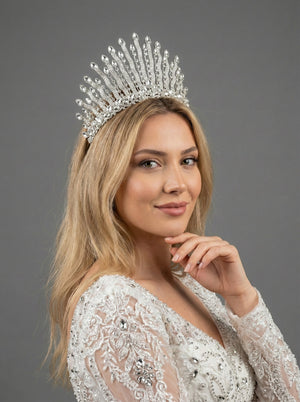 Kına Gecesi için Işıltılı Kristal Gelin Tacı – 7  FarklıRenk Seçeneği