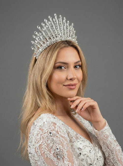 Kına Gecesi için Işıltılı Kristal Gelin Tacı – 7  FarklıRenk Seçeneği