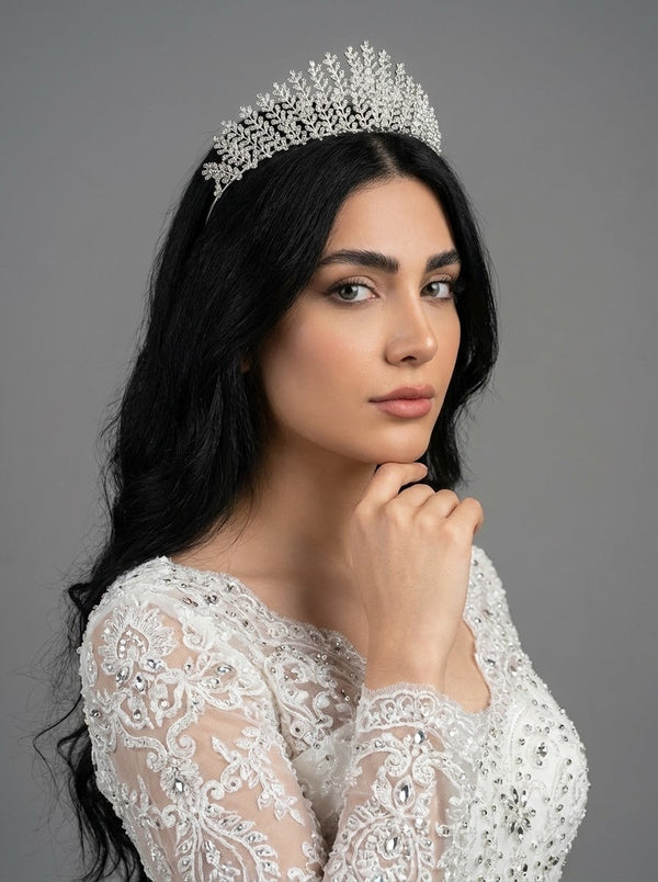 Kristal Taşlı Işıltılı Kraliçe Model Gelin Tacı Zarif Düğün Saç Aksesuarı