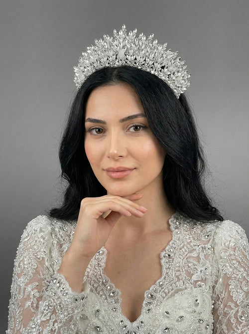 Işıltılı Kristal Taşlı Prenses Gelin Tacı