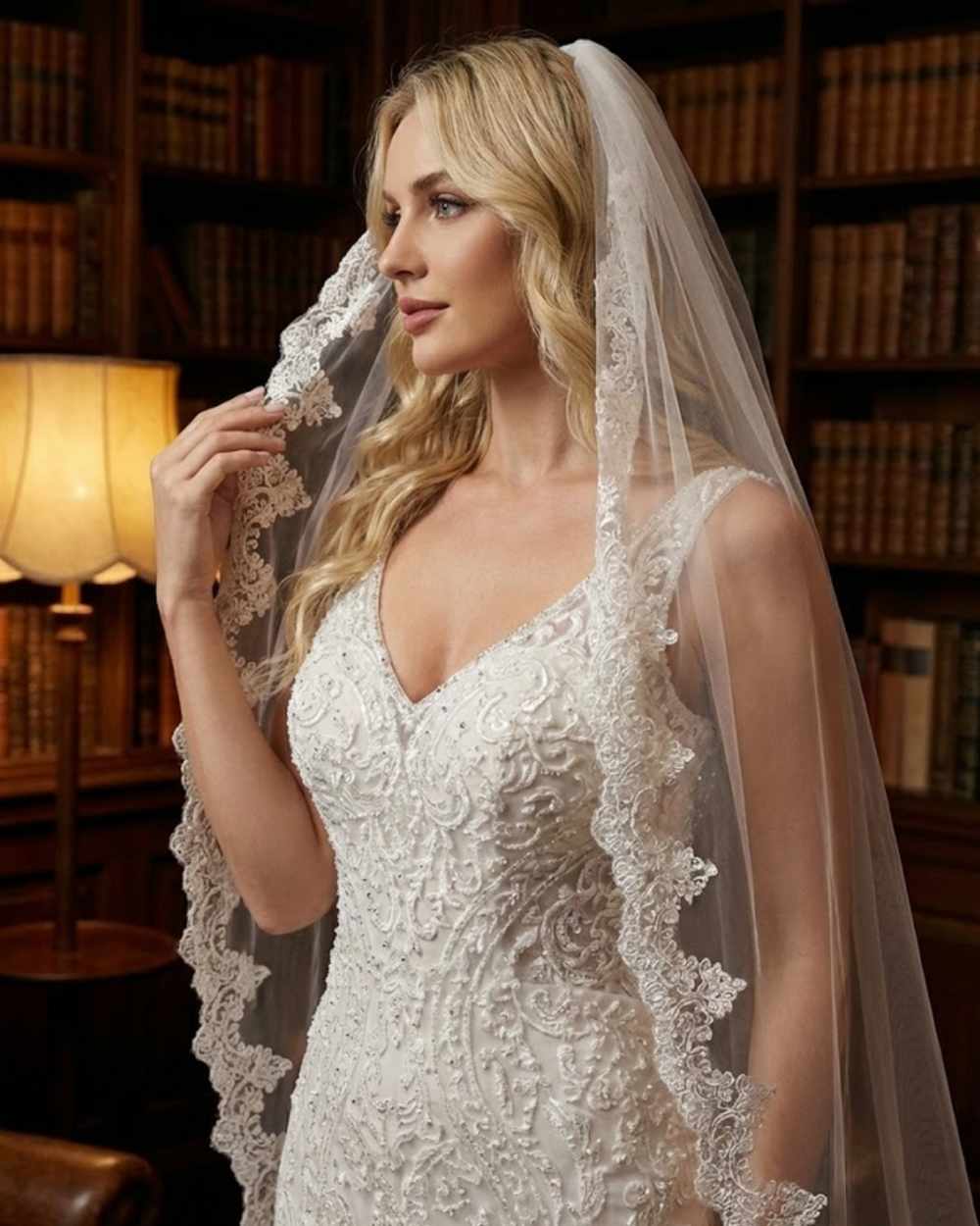 Fransız Dantel Kenarlı Gelin Duvakı – Zarif ve Romantik Dokunuş