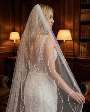 Dalga Desenli Boncuk İşlemeli Gelin Duvağı – El Yapımı Şıklık