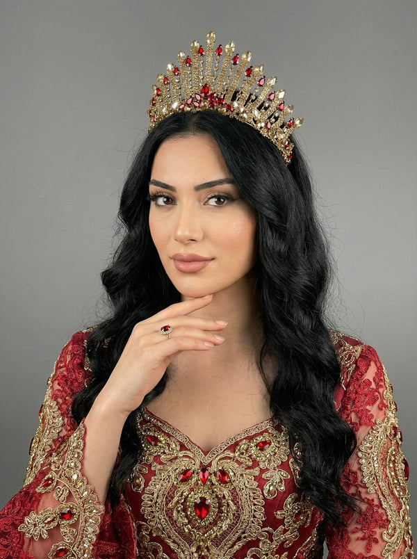 Işıltılı Kına Gecesi Tacı – Kristal Taşlı Çift Renkli Model