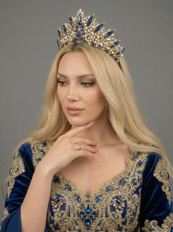 Işıltılı Kına Gecesi Tacı – Kristal Taşlı Çift Renkli Model