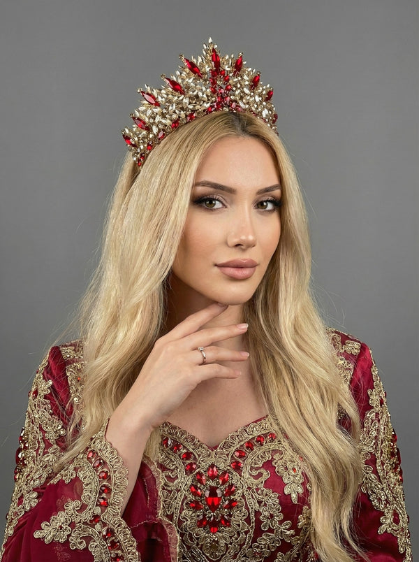 Işıltılı Kına Gecesi Tacı – Kristal Taşlı Çift Renkli Model