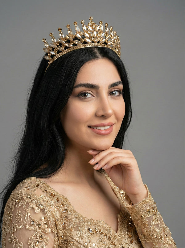 Kristal Taşlı Kraliçe Model Gelin Tacı Işıltılı Düğün Saç Aksesuarı