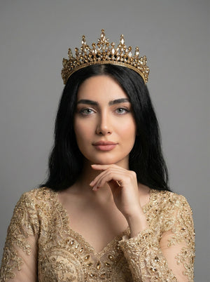 Kristal Taşlı Kraliçe Model Gelin Tacı Işıltılı Düğün Saç Aksesuarı