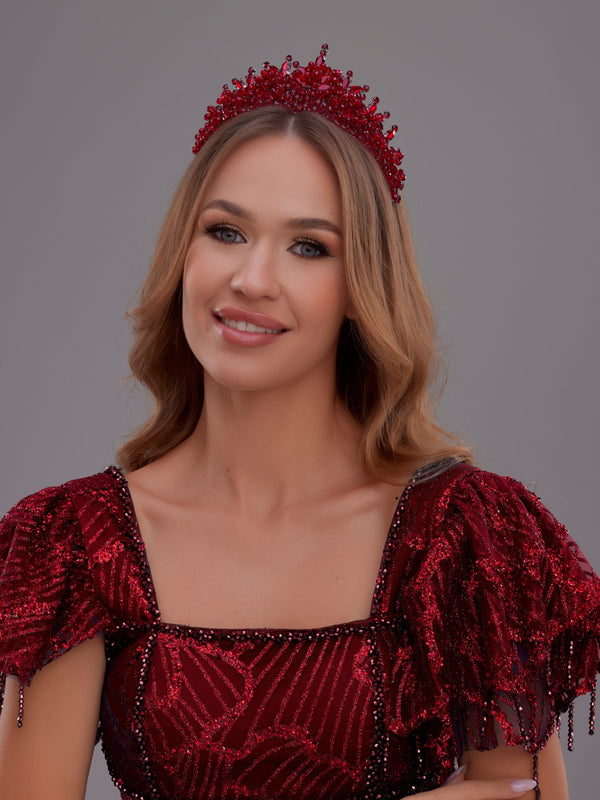 Işıltılı Kristal Gelin Tacı - El Yapımı Metal Taç | Beyaz, Yeşil, Mavi, Mor, Kırmızı ve Gold Renk Seçenekleri