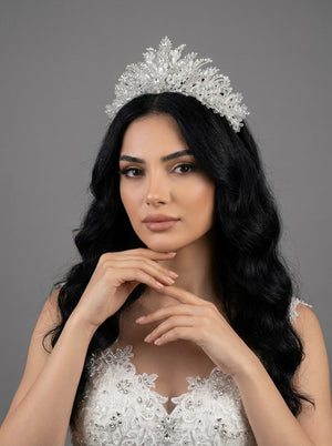 İnci ve Kristal İşlemeli Gelin Tacı