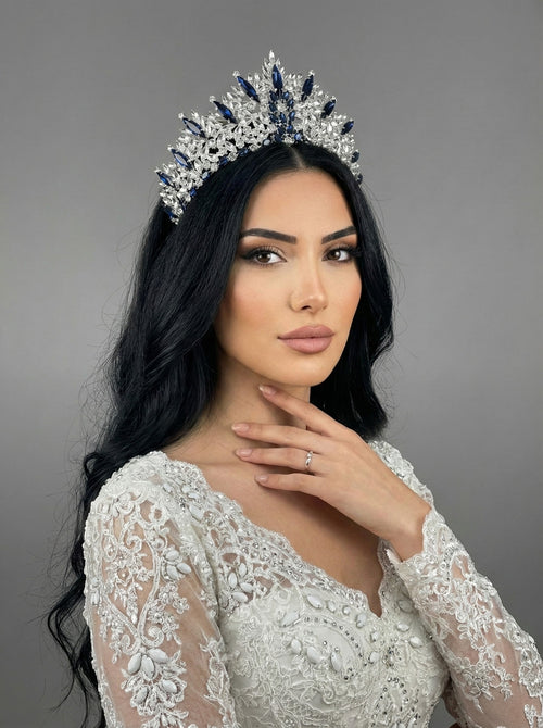 Işıltılı Kına Gecesi Tacı – Kristal Taşlı Çift Renkli Model