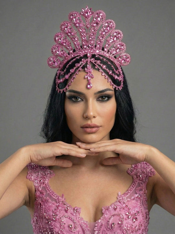 Göz Alıcı Kristal Taşlı Gelin Tacı – El Yapımı Işıltılı Kraliçe Tasarım