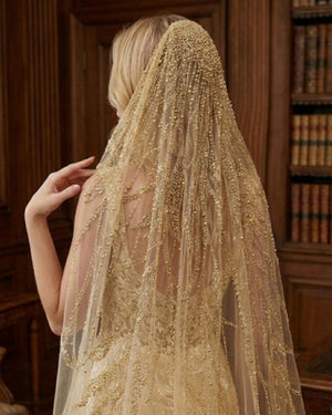 Işıltılı Boncuk İşlemeli Gelin Duvağı – Şık ve Zarif Tasarım