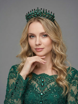 Kristal Taşlı Kraliçe Model Gelin Tacı Işıltılı Düğün Saç Aksesuarı