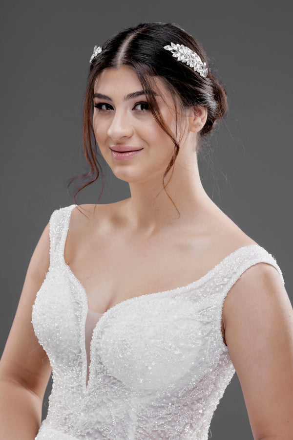 Minimal Kristal Yapraklı Gelin Saç Aksesuarı