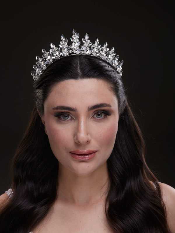 Kristal Yaprak Desenli Işıltılı Gelin Tacı Zarif Düğün Saç Aksesuarı